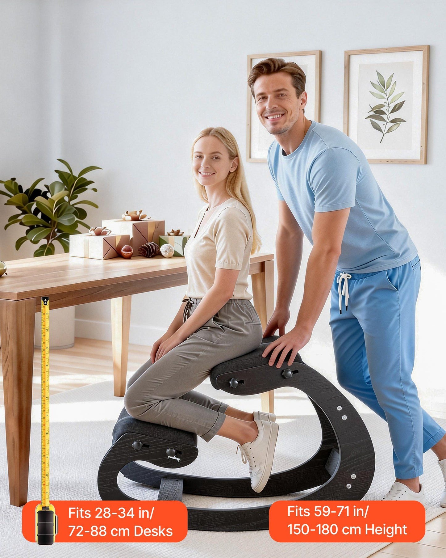 Ergonomic Kneeling Chair, Wooden Posture Knee Chair with Adjustable Thick Foam Cushions & Solid Wood Frame, V952-JYKGYHSBDLWKT4TV5001V0