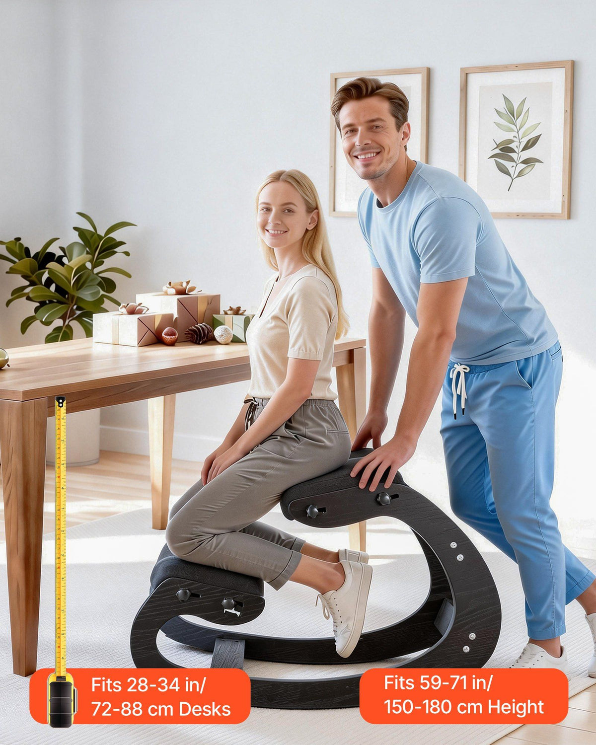 Ergonomic Kneeling Chair, Wooden Posture Knee Chair with Adjustable Thick Foam Cushions & Solid Wood Frame, V952-JYKGYHSBDLWKT4TV5001V0