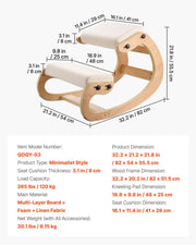 Ergonomic Kneeling Chair, Wooden Posture Knee Chair with Adjustable Thick Foam Cushions & Solid Wood Frame, V952-JYKGYMBSBDLWFBRDG001V0