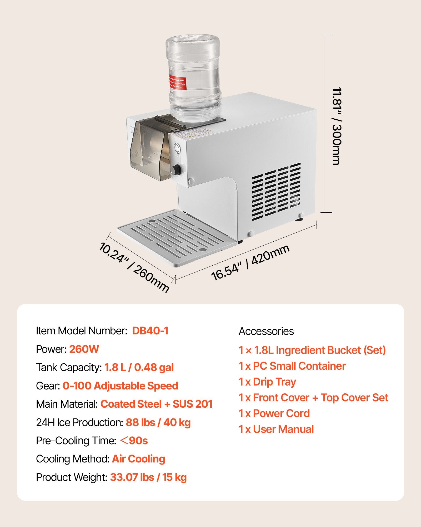 Snowflake Ice Machine, 40KG/24H Snowflake Ice Maker, Ice-Shaver Machine with Stainless Steel Blade, Electric V952-JYNBJFL40KG2DH503001V3
