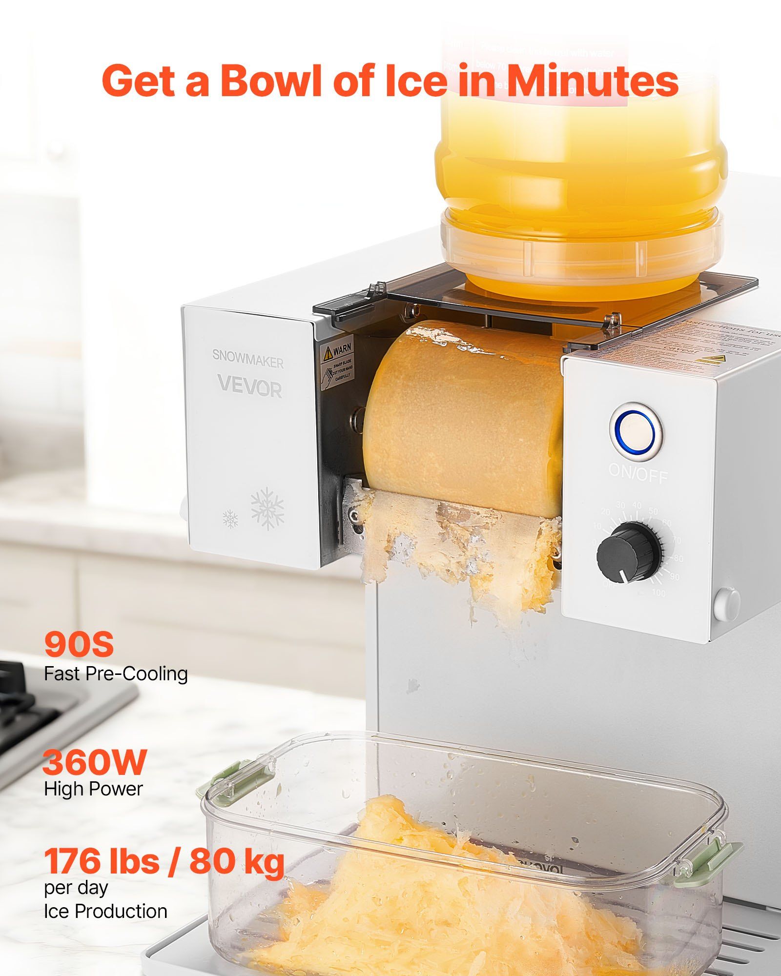 Snowflake Ice Machine, 80KG/24H Snowflake Ice Maker, Ice-Shaver Machine with Stainless Steel Blade, Electric V952-JYNBJFL80KG2AWYVE001V3