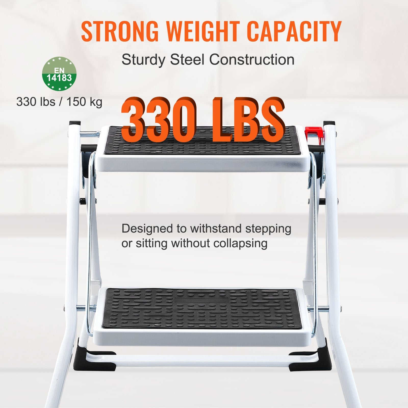 Step Ladder 2-Step 150kg Capacity, Ergonomic Folding Steel Step Stool with Wide Anti-Slip Pedal, Sturdy Step V952-JYTDGKZDLB00QE3JSV0