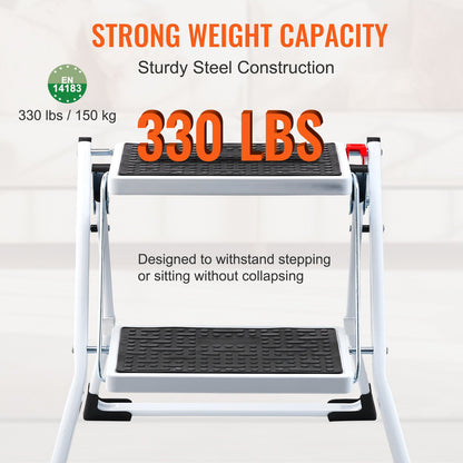 Step Ladder 2-Step 150kg Capacity, Ergonomic Folding Steel Step Stool with Wide Anti-Slip Pedal, Sturdy Step V952-JYTDGKZDLB00QE3JSV0