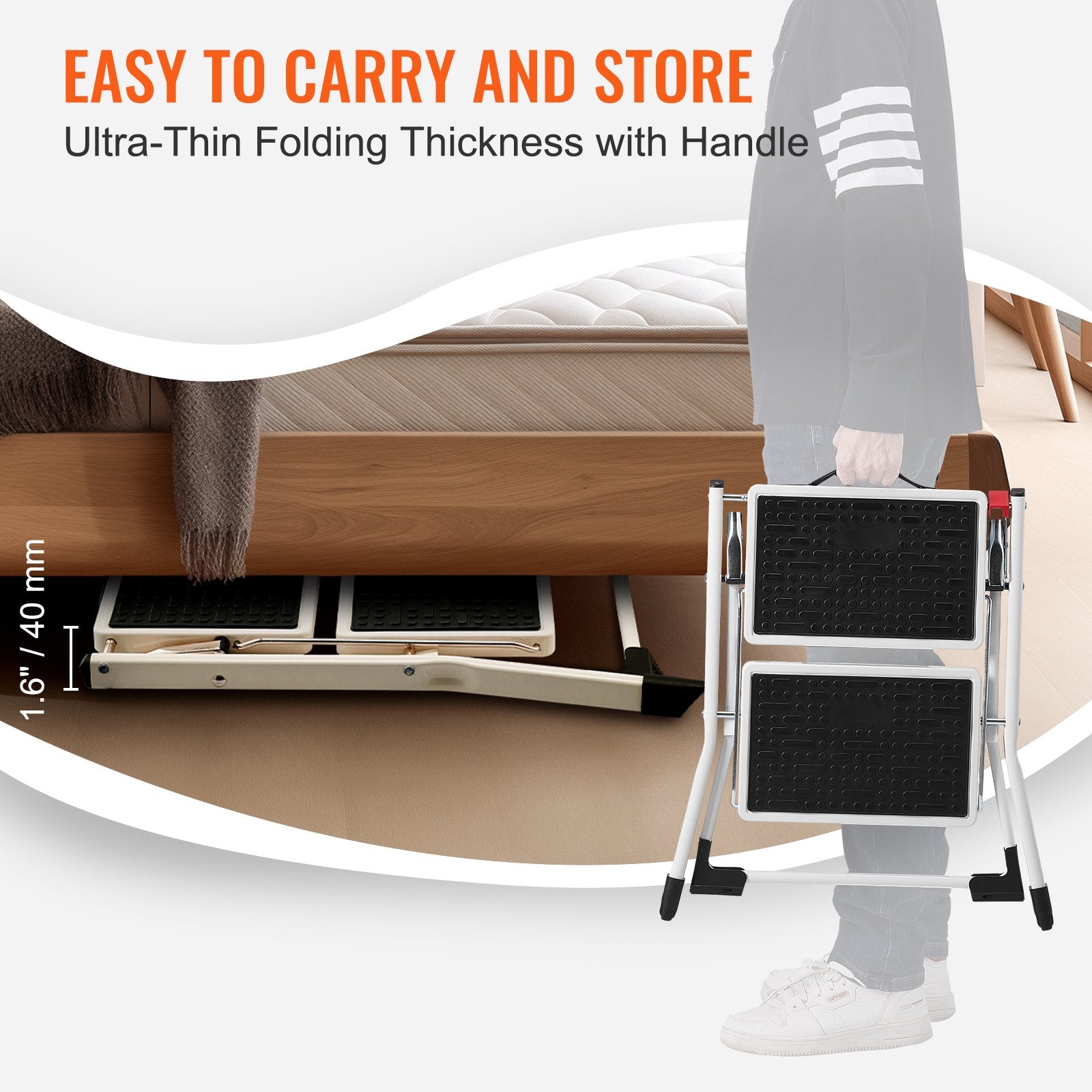 Step Ladder 2-Step 150kg Capacity, Ergonomic Folding Steel Step Stool with Wide Anti-Slip Pedal, Sturdy Step V952-JYTDGKZDLB00QE3JSV0