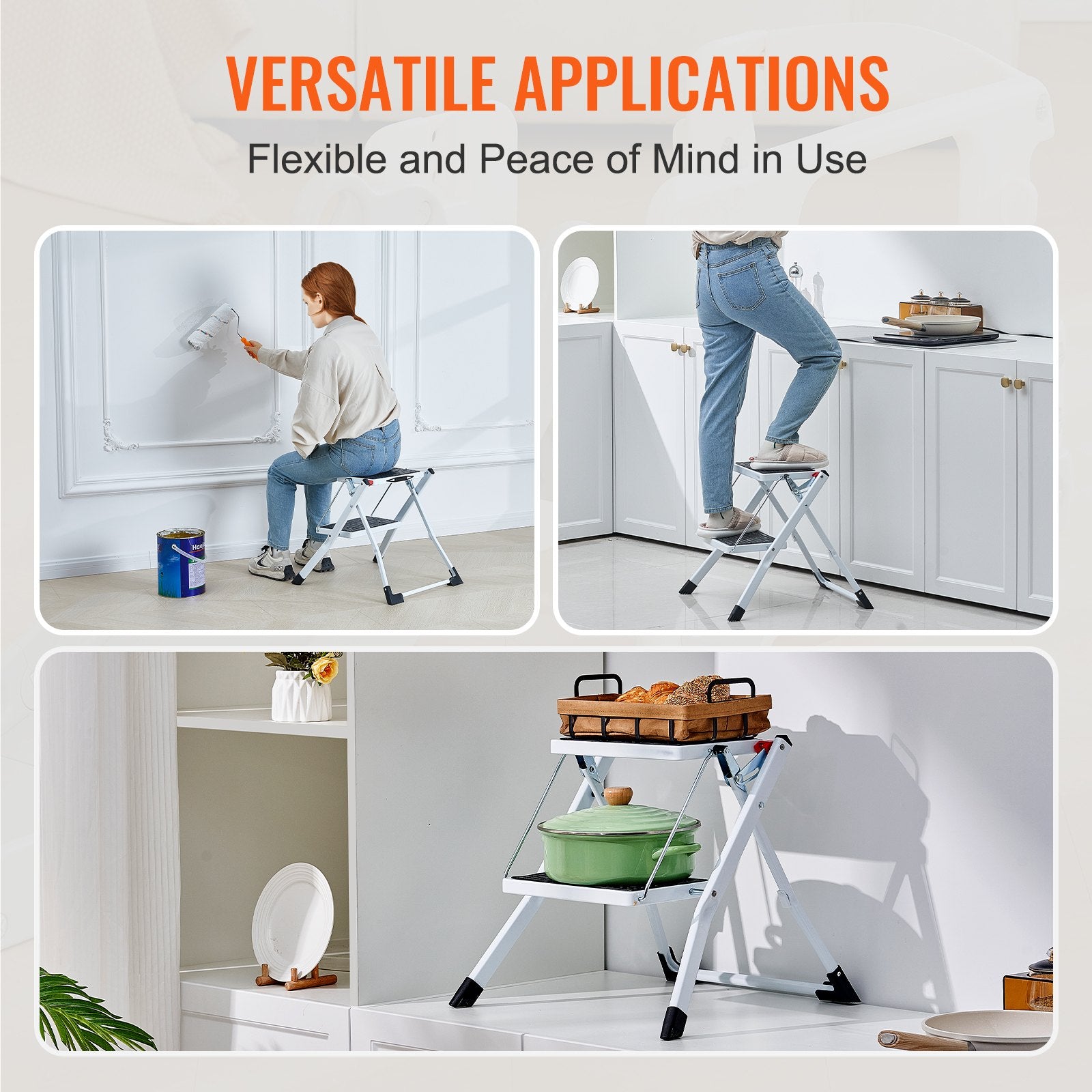 Step Ladder 2-Step 150kg Capacity, Ergonomic Folding Steel Step Stool with Wide Anti-Slip Pedal, Sturdy Step V952-JYTDGKZDLB00QE3JSV0