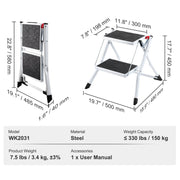 Step Ladder 2-Step 150kg Capacity, Ergonomic Folding Steel Step Stool with Wide Anti-Slip Pedal, Sturdy Step V952-JYTDGKZDLB00QE3JSV0