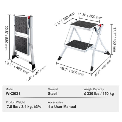 Step Ladder 2-Step 150kg Capacity, Ergonomic Folding Steel Step Stool with Wide Anti-Slip Pedal, Sturdy Step V952-JYTDGKZDLB00QE3JSV0