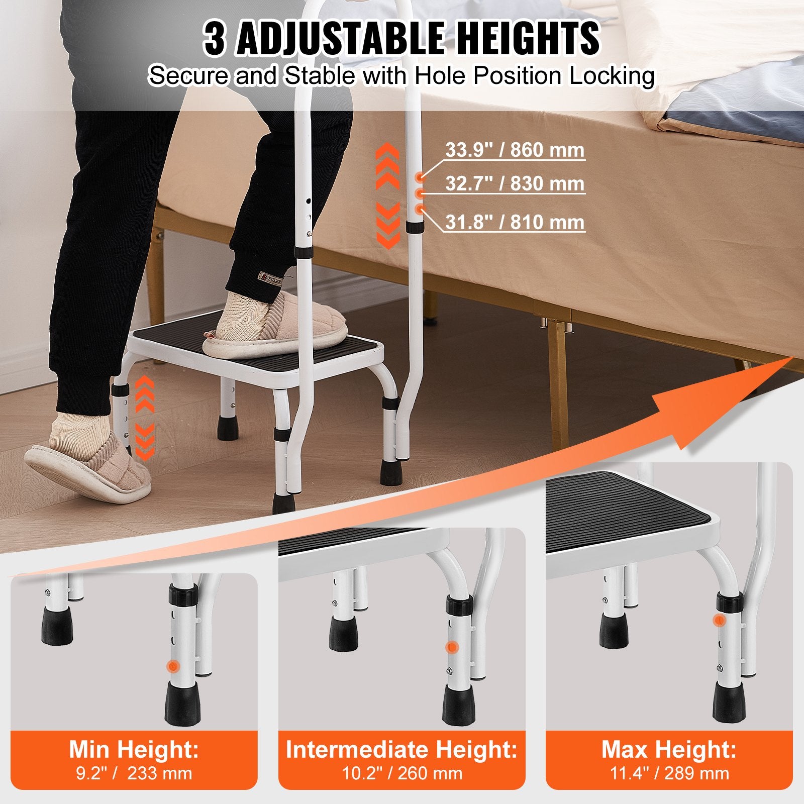 Step Stool 1-Step 150KG Capacity, 3 Adjustable Height with Handle Steel Step Ladder, Portable Toddler Step V952-JYTDGYBDFSFGRM69CV0