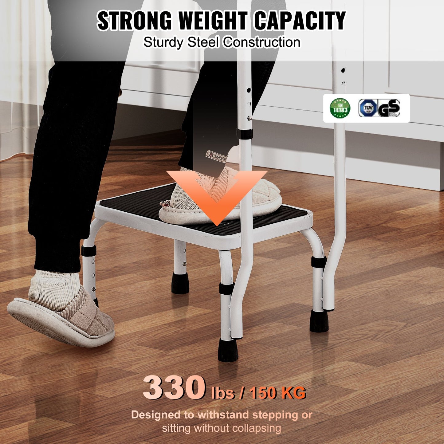Step Stool 1-Step 150KG Capacity, 3 Adjustable Height with Handle Steel Step Ladder, Portable Toddler Step V952-JYTDGYBDFSFGRM69CV0