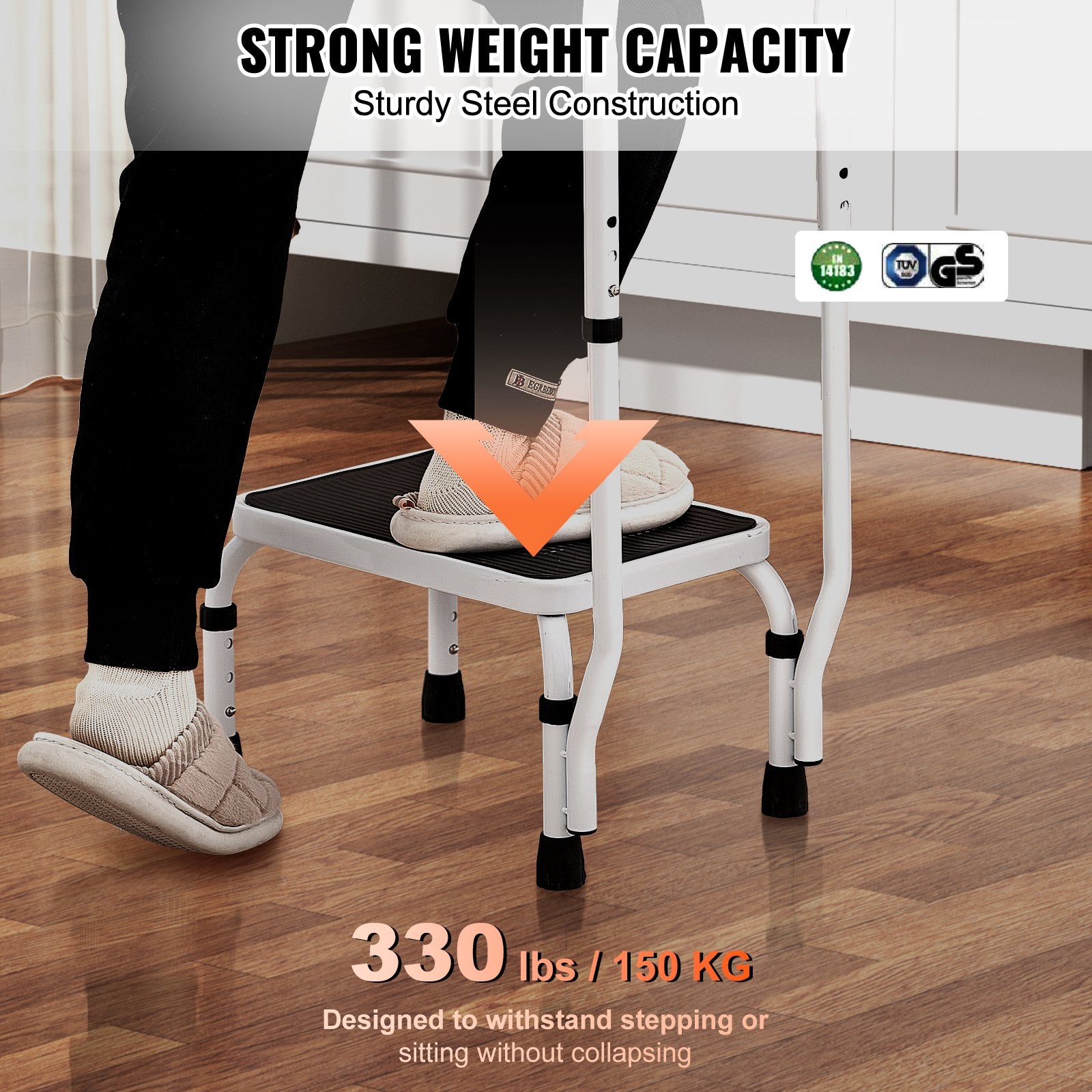 Step Stool 1-Step 150KG Capacity, 3 Adjustable Height with Handle Steel Step Ladder, Portable Toddler Step V952-JYTDGYBDFSFGRM69CV0