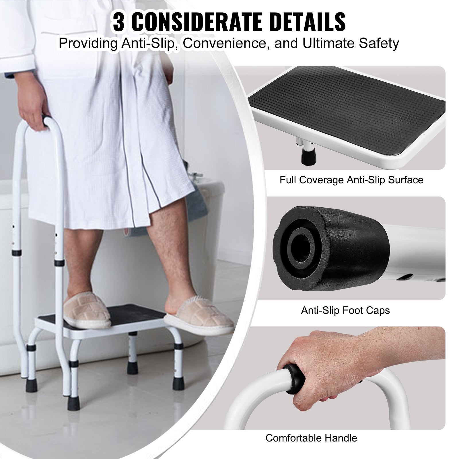 Step Stool 1-Step 150KG Capacity, 3 Adjustable Height with Handle Steel Step Ladder, Portable Toddler Step V952-JYTDGYBDFSFGRM69CV0