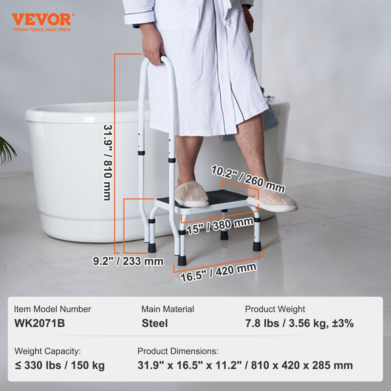 Step Stool 1-Step 150KG Capacity, 3 Adjustable Height with Handle Steel Step Ladder, Portable Toddler Step V952-JYTDGYBDFSFGRM69CV0