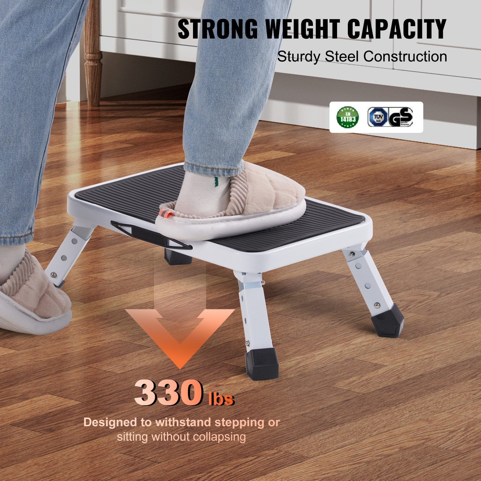 Step Stool 1-Step 150KG Capacity, Folding Steel Step Ladder 3 Adjustable Height, Portable Toddler Step Stools V952-JYTDGYBWFSKZJ2NKYV0