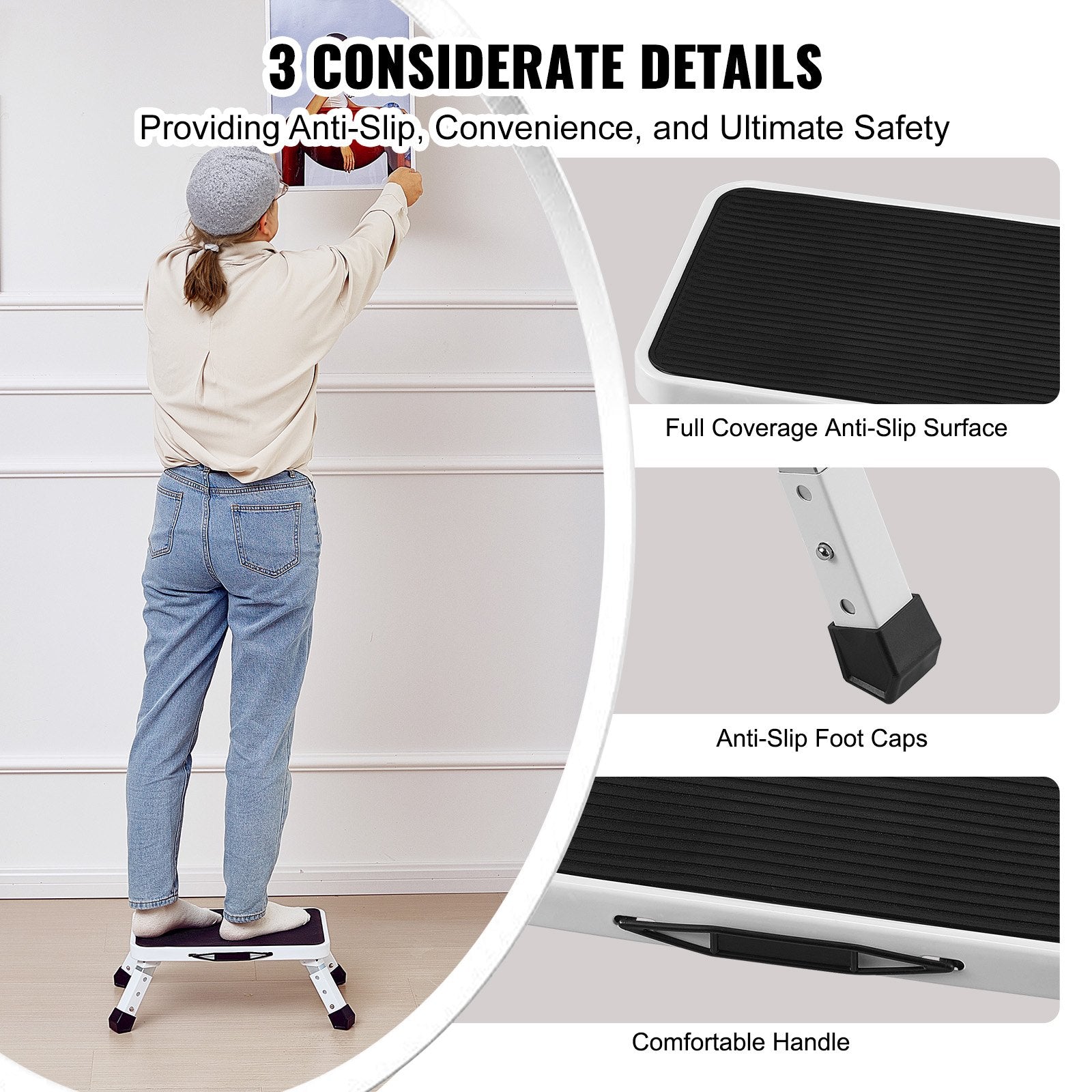 Step Stool 1-Step 150KG Capacity, Folding Steel Step Ladder 3 Adjustable Height, Portable Toddler Step Stools V952-JYTDGYBWFSKZJ2NKYV0