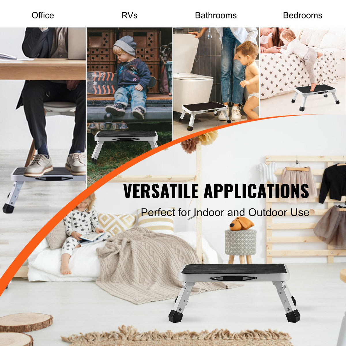 Step Stool 1-Step 150KG Capacity, Folding Steel Step Ladder 3 Adjustable Height, Portable Toddler Step Stools V952-JYTDGYBWFSKZJ2NKYV0