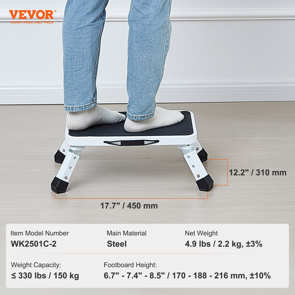 Step Stool 1-Step 150KG Capacity, Folding Steel Step Ladder 3 Adjustable Height, Portable Toddler Step Stools V952-JYTDGYBWFSKZJ2NKYV0