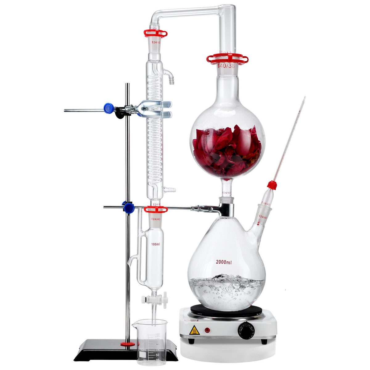 Essential Oil Distillation Kit, 2000ml Distillation Apparatus, 3.3 Boro Lab Glassware Distillation Kit with V952-JYTQBLZZJPDJMWNR6V3