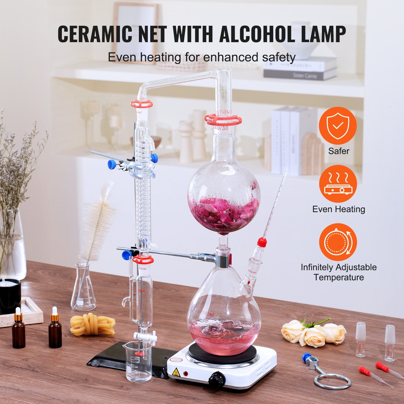 Essential Oil Distillation Kit, 2000ml Distillation Apparatus, 3.3 Boro Lab Glassware Distillation Kit with V952-JYTQBLZZJPDJMWNR6V3