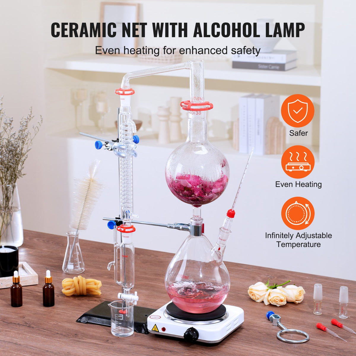 Essential Oil Distillation Kit, 2000ml Distillation Apparatus, 3.3 Boro Lab Glassware Distillation Kit with V952-JYTQBLZZJPDJMWNR6V3
