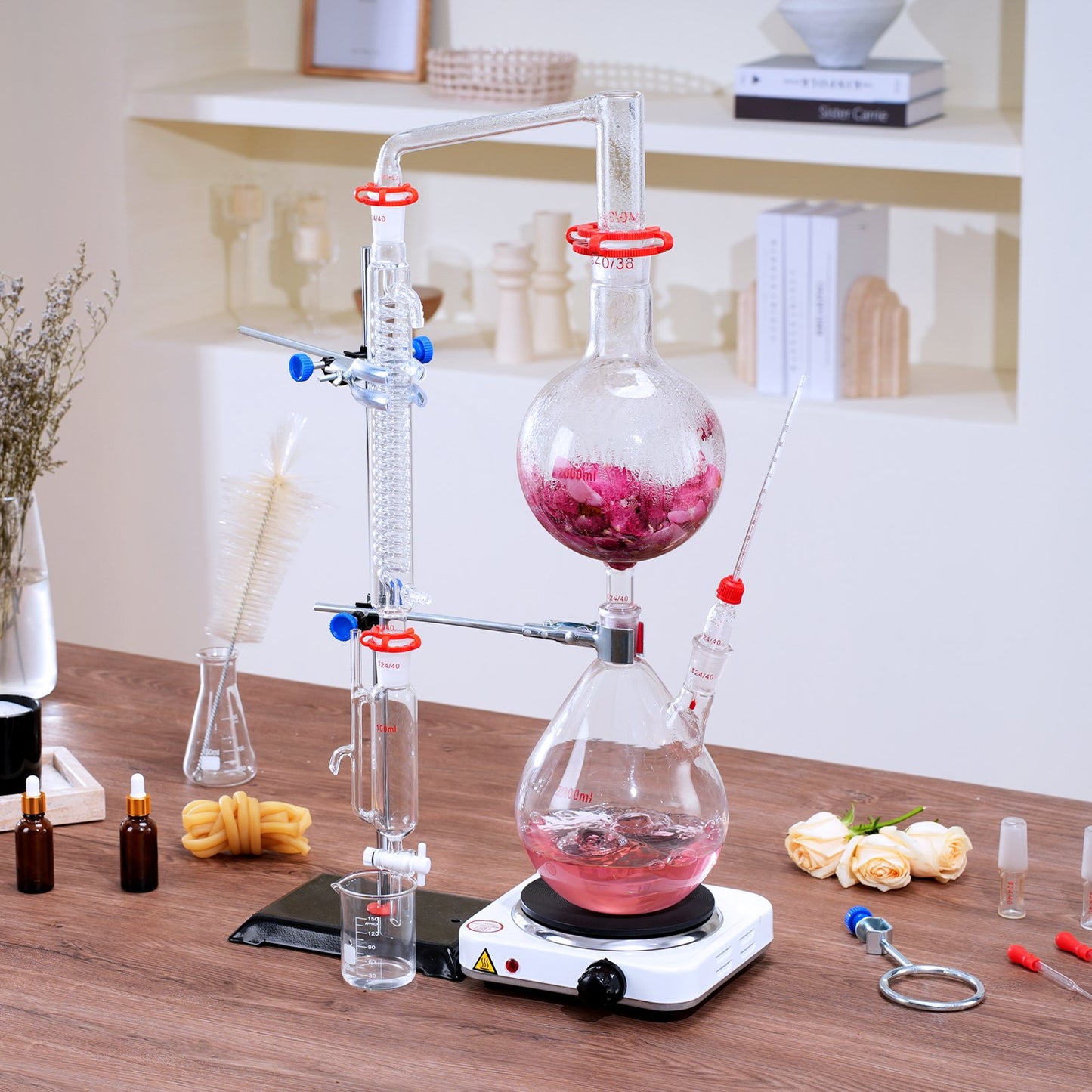 Essential Oil Distillation Kit, 2000ml Distillation Apparatus, 3.3 Boro Lab Glassware Distillation Kit with V952-JYTQBLZZJPDJMWNR6V3
