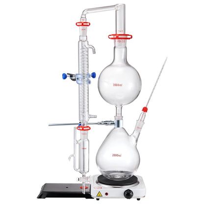 Essential Oil Distillation Kit, 2000ml Distillation Apparatus, 3.3 Boro Lab Glassware Distillation Kit with V952-JYTQBLZZJPDJMWNR6V3
