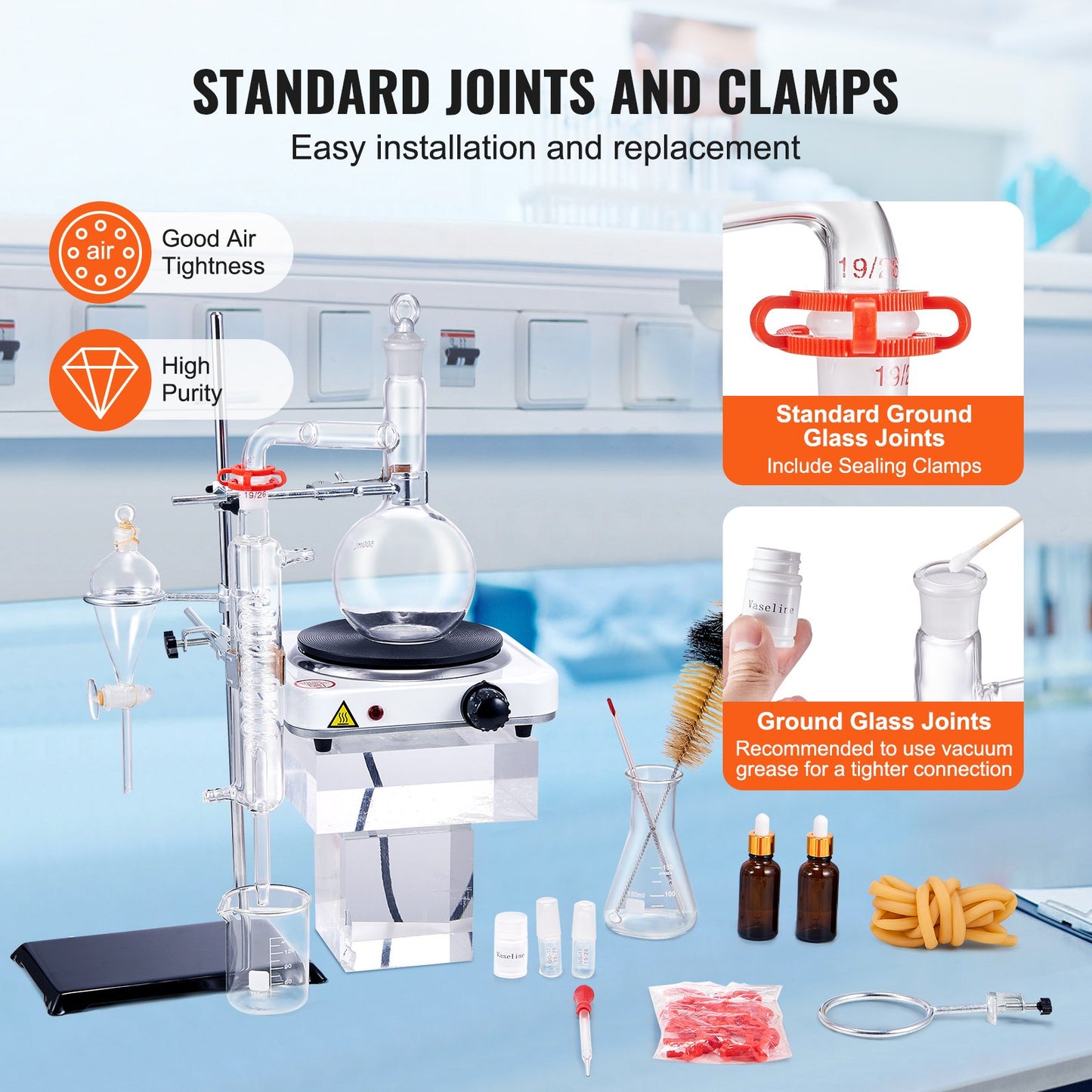 Essential Oil Distillation Kit, 500ml Distillation Apparatus, 3.3 Boro Lab Glassware Distillation Kit with V952-JYTQBLZZJPDJRG1A4V3