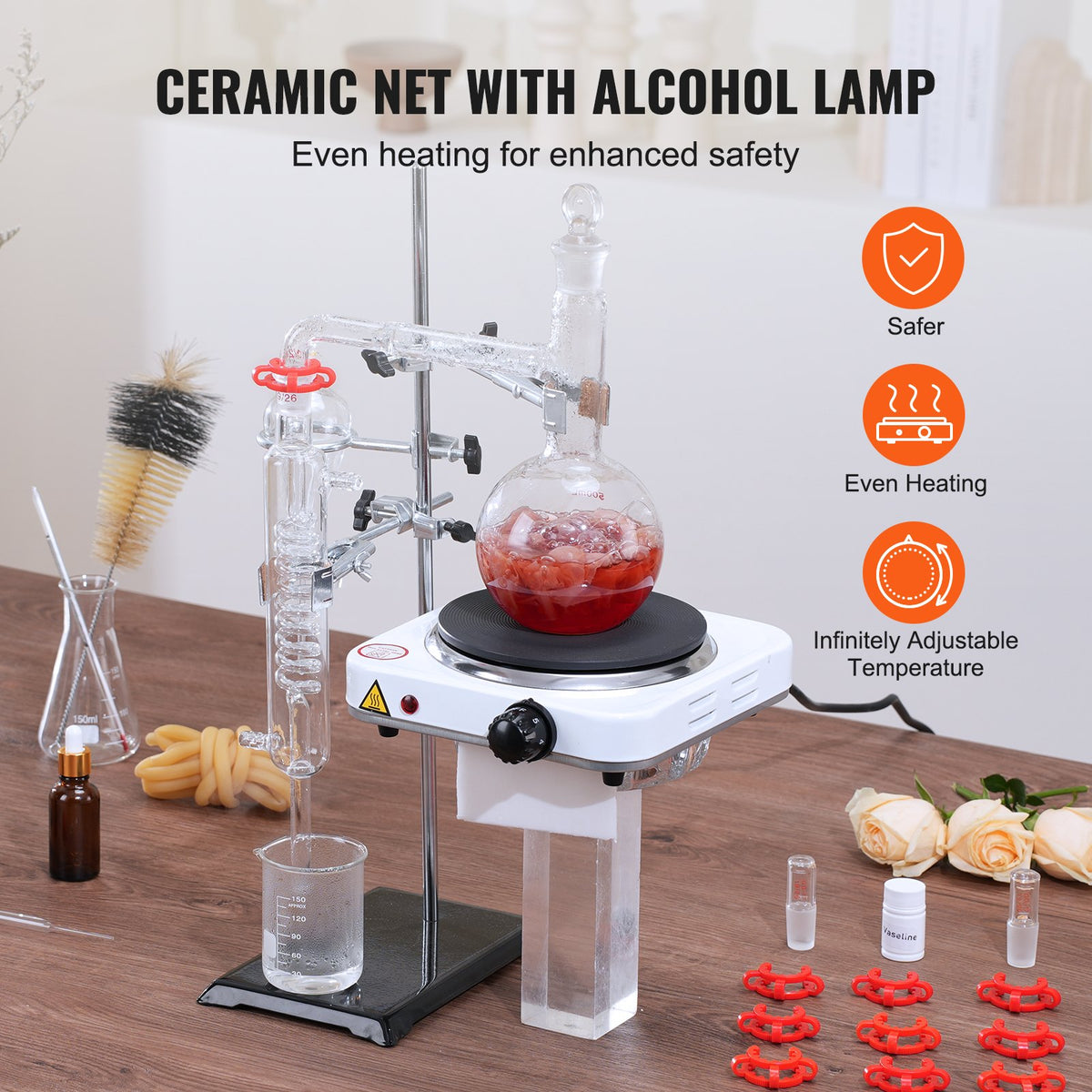 Essential Oil Distillation Kit, 500ml Distillation Apparatus, 3.3 Boro Lab Glassware Distillation Kit with V952-JYTQBLZZJPDJRG1A4V3