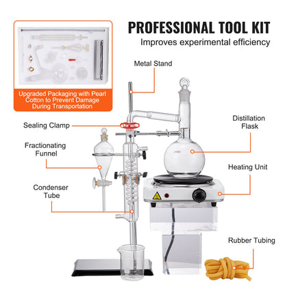Essential Oil Distillation Kit, 500ml Distillation Apparatus, 3.3 Boro Lab Glassware Distillation Kit with V952-JYTQBLZZJPDJRG1A4V3