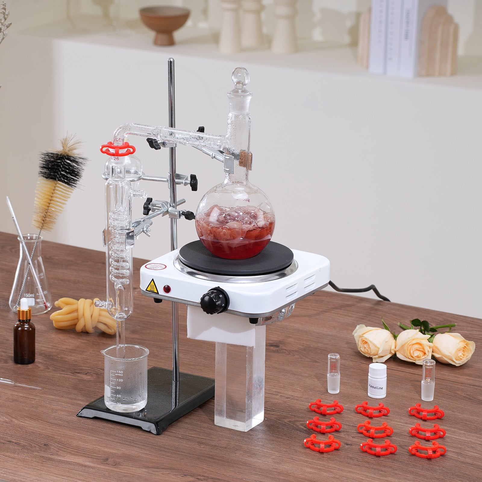 Essential Oil Distillation Kit, 500ml Distillation Apparatus, 3.3 Boro Lab Glassware Distillation Kit with V952-JYTQBLZZJPDJRG1A4V3