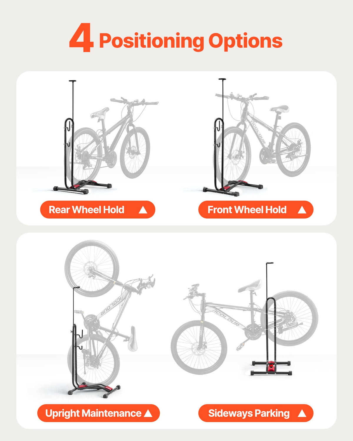 Bike Rack, Upright Bike Stand Floor for 406.4 to 700 mm Mountain & Road Bikes, Vertical & Horizontal Bicycle V952-JYZXCTFJHSHJ435N7001V0