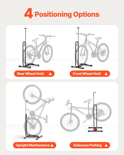 Bike Rack, Upright Bike Stand Floor for 406.4 to 700 mm Mountain & Road Bikes, Vertical & Horizontal Bicycle V952-JYZXCTFJHSHJ435N7001V0