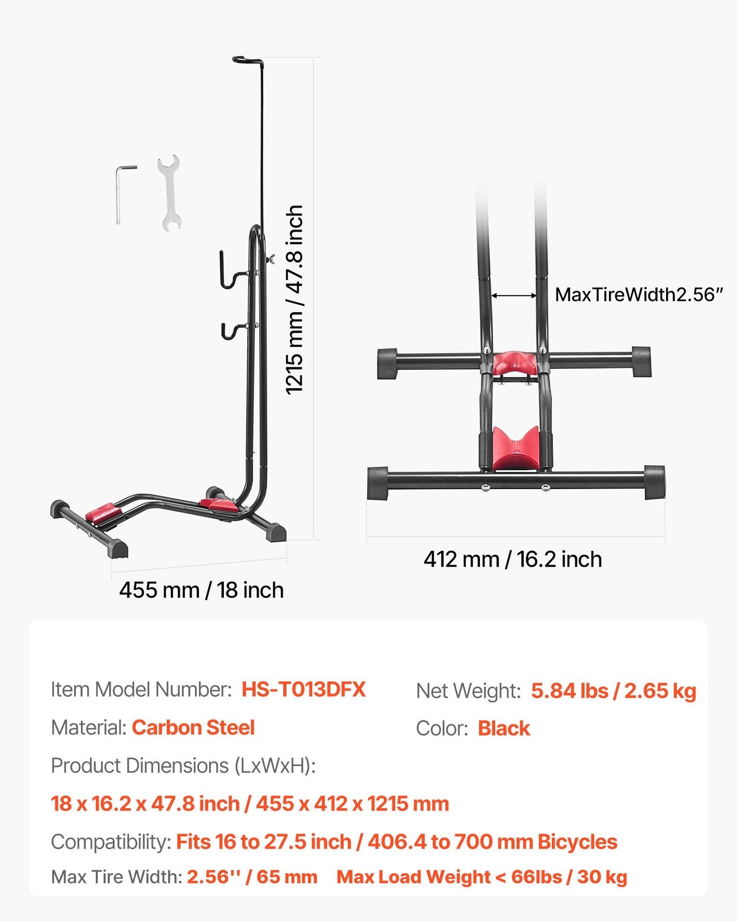Bike Rack, Upright Bike Stand Floor for 406.4 to 700 mm Mountain & Road Bikes, Vertical & Horizontal Bicycle V952-JYZXCTFJHSHJ435N7001V0