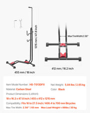 Bike Rack, Upright Bike Stand Floor for 406.4 to 700 mm Mountain & Road Bikes, Vertical & Horizontal Bicycle V952-JYZXCTFJHSHJ435N7001V0