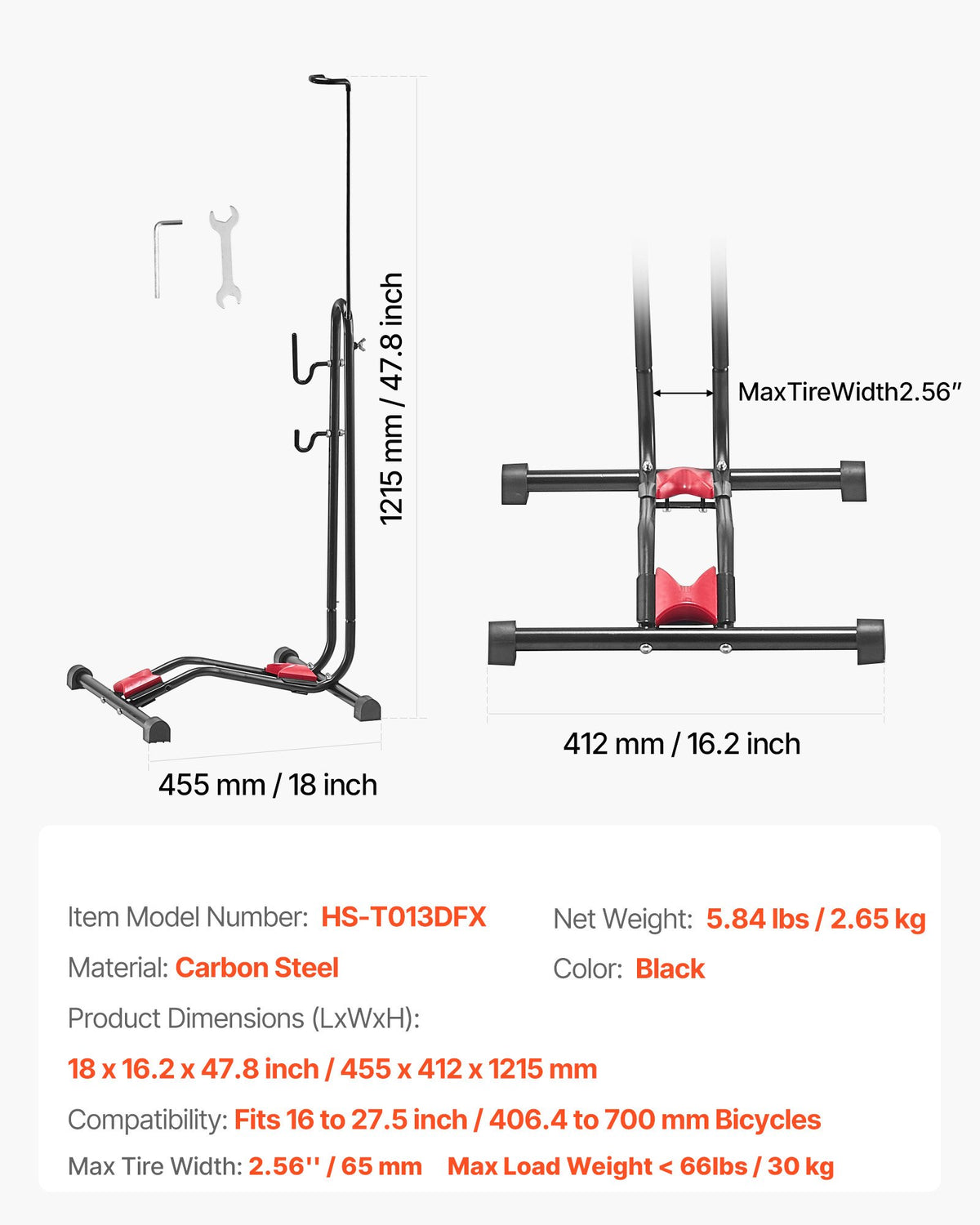 Bike Rack, Upright Bike Stand Floor for 406.4 to 700 mm Mountain & Road Bikes, Vertical & Horizontal Bicycle V952-JYZXCTFJHSHJ435N7001V0