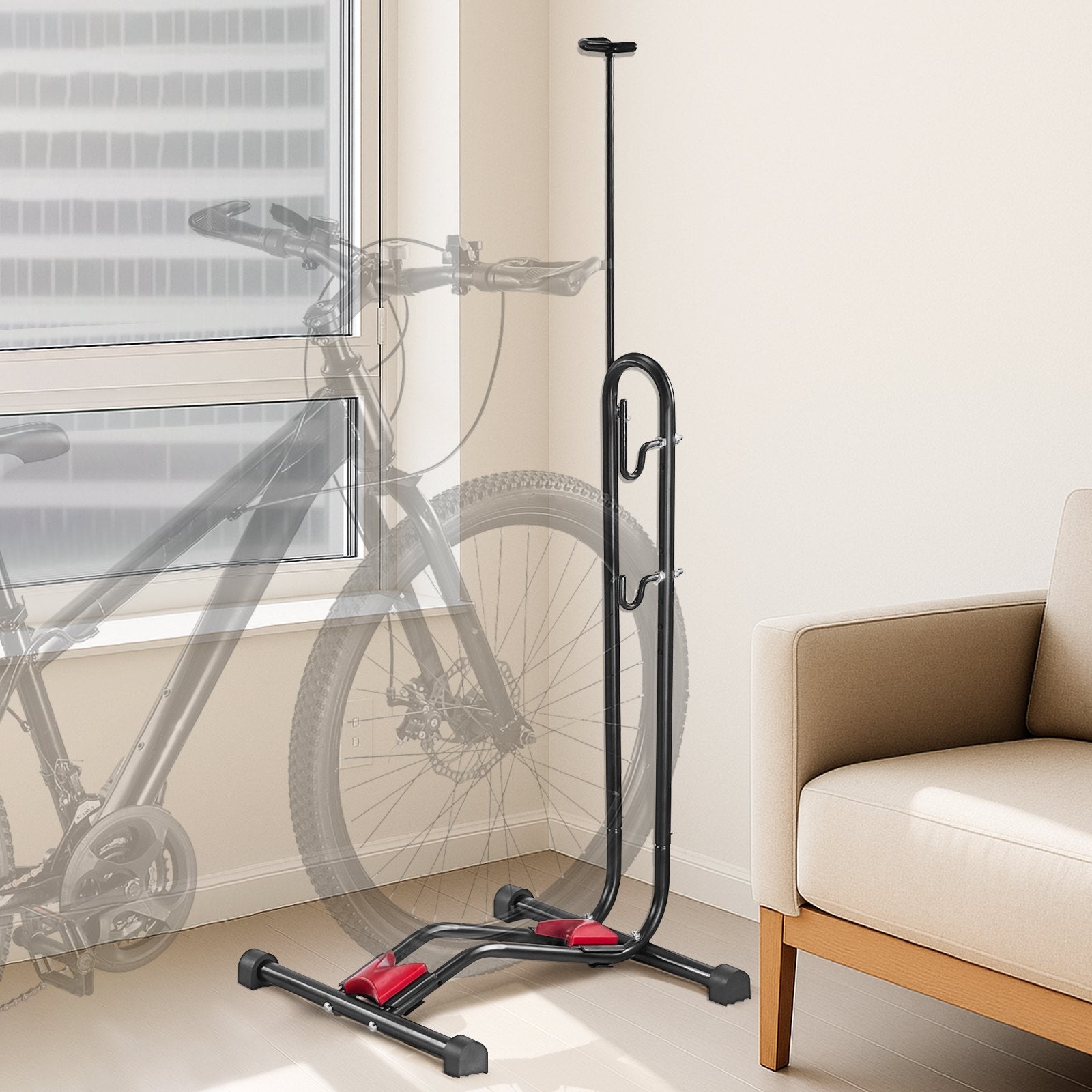 Bike Rack, Upright Bike Stand Floor for 406.4 to 700 mm Mountain & Road Bikes, Vertical & Horizontal Bicycle V952-JYZXCTFJHSHJ435N7001V0