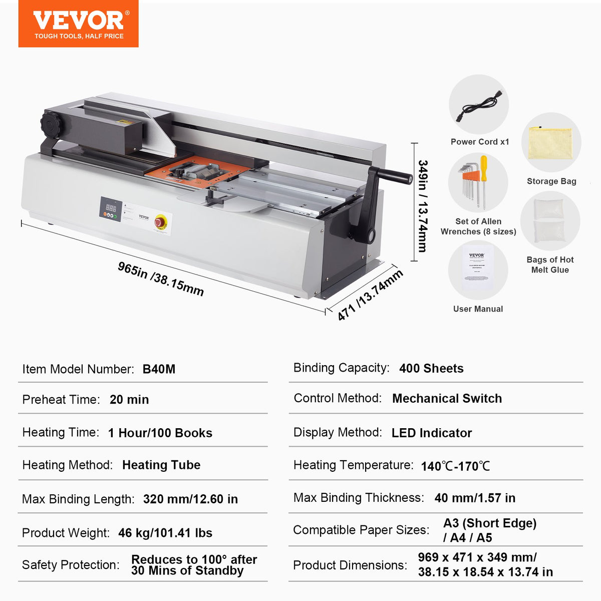Thermal Binding Machine, 400 Sheets Capacity Hot Glue Binding Machine, Thermal Book Binder 40mm Binding V952-JZJ20400Z12649PLHV3