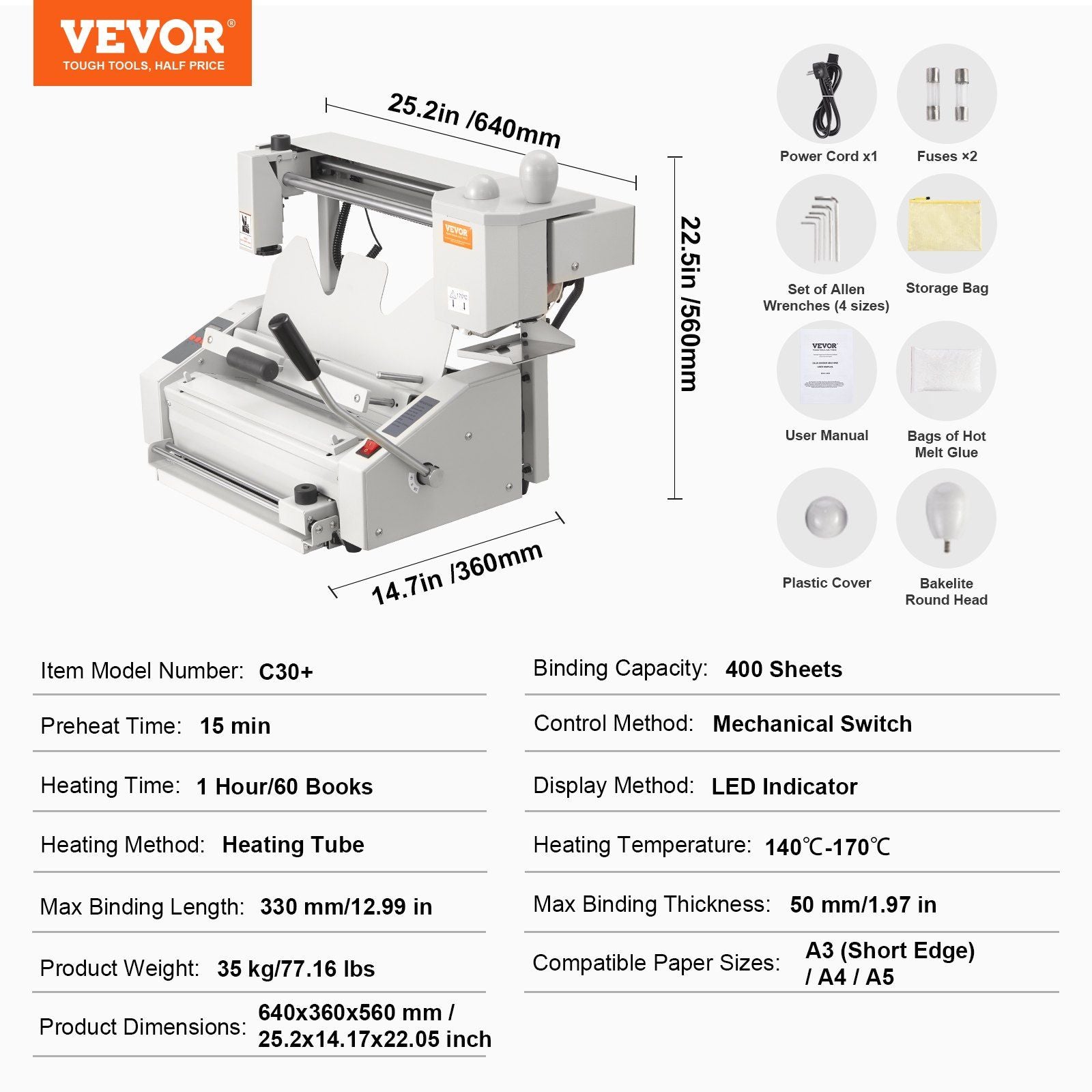 Thermal Binding Machine, 400 Sheets Capacity Hot Glue Binding Machine, Thermal Book Binder 50mm Binding V952-JZJ20500Z126KS8FHV3