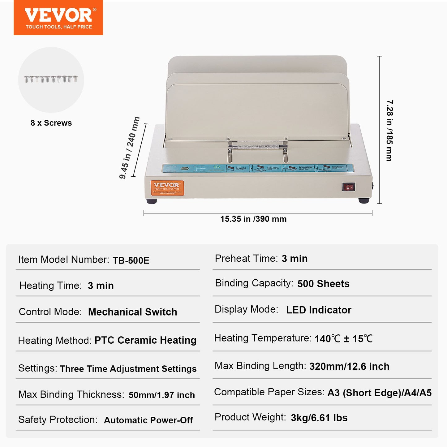 Thermal Binding Machine, 500 Sheets Capacity Book Binding Machine, Thermal Book Binder 50mm Binding Thickness V952-JZJ20500Z126NIUG7V3
