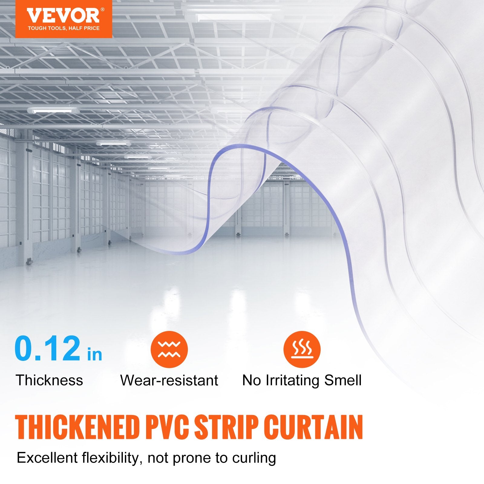 Strip Curtain, 3048 cm L x 30.5 cm W x 3 mm Thickness, Clear Ribbed PVC Curtain Strip Door Bulk Roll, Plastic V952-JZMLJZDLWWJCM7HTCV0
