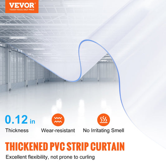 Strip Curtain, 3048 cm L x 30.5 cm W x 3 mm Thickness, Clear PVC Smooth Curtain Strip Door Bulk Roll, Plastic V952-JZMLJZGHMWJCMPNQ4V0