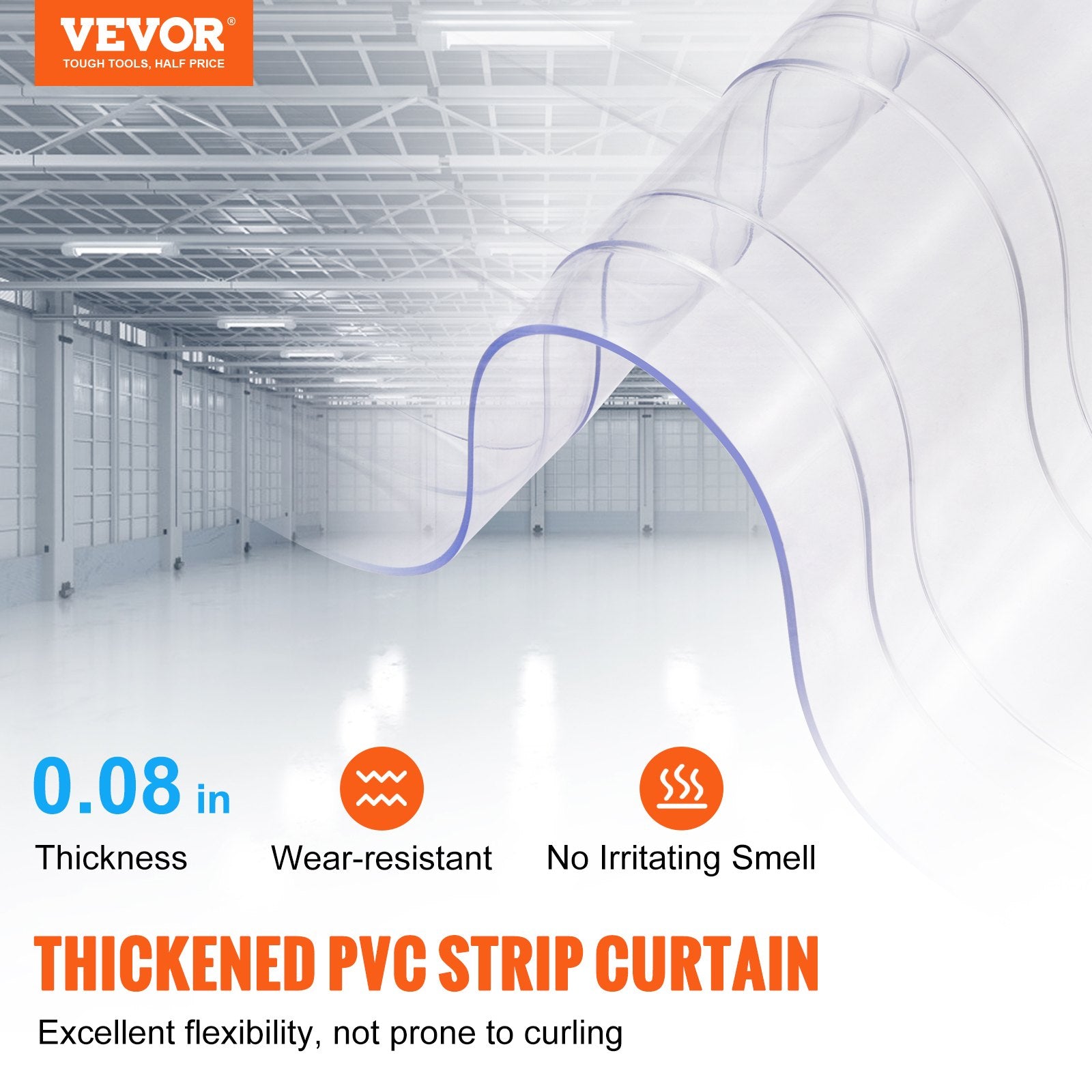 Strip Curtain, 2286 cm L x 20 cm W x 2 mm Thickness, Clear Ribbed PVC Curtain Strip Door Bulk Roll, Plastic V952-JZPVC75X81PCS684SV0