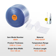 Strip Curtain, 2286 cm L x 20 cm W x 2 mm Thickness, Clear Ribbed PVC Curtain Strip Door Bulk Roll, Plastic V952-JZPVC75X81PCS684SV0