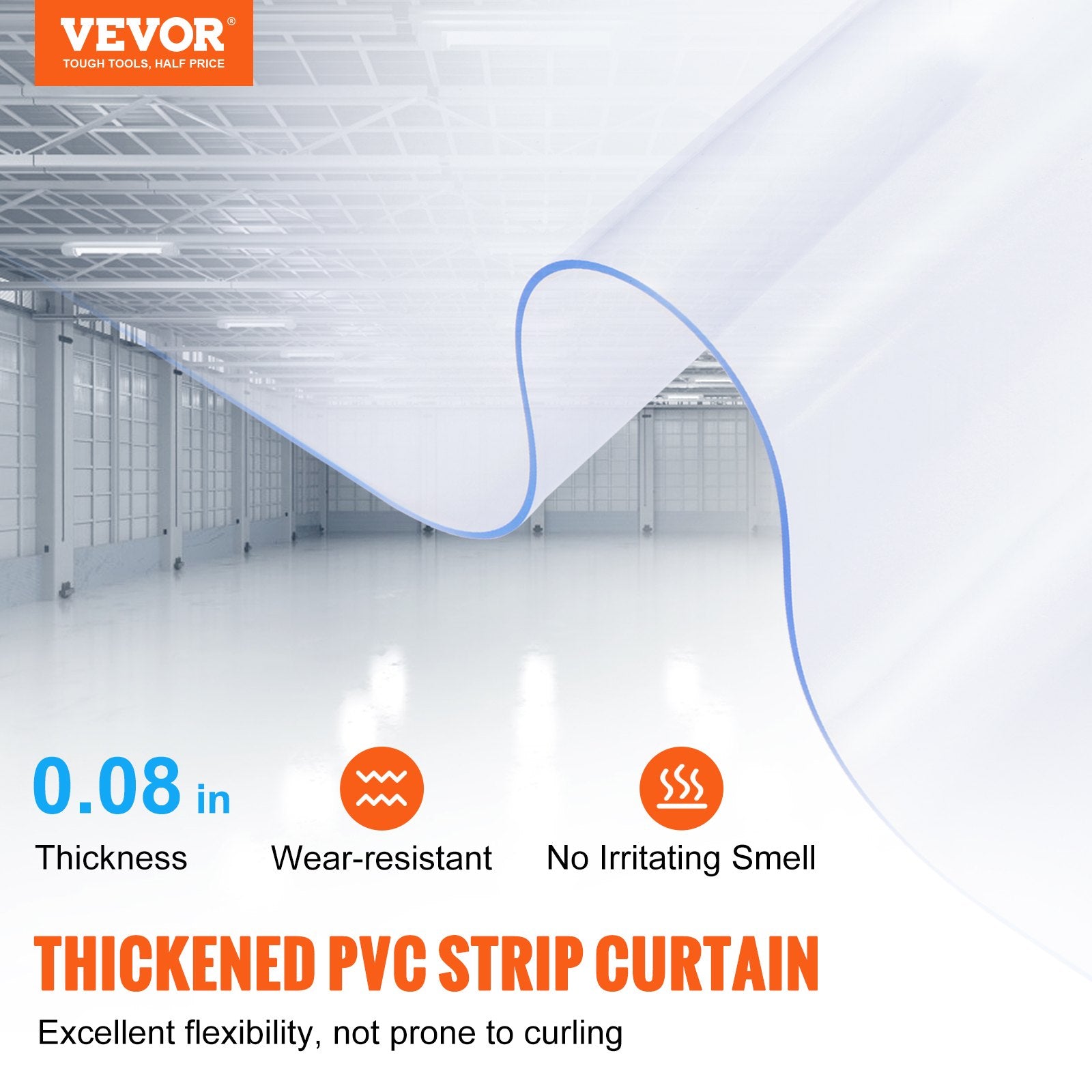 Strip Curtain, 2500 cm L x 20 cm W x 2 mm Thickness, Clear PVC Smooth Curtain Strip Door Bulk Roll, Plastic V952-JZPVC82X81PCS5GM8V0