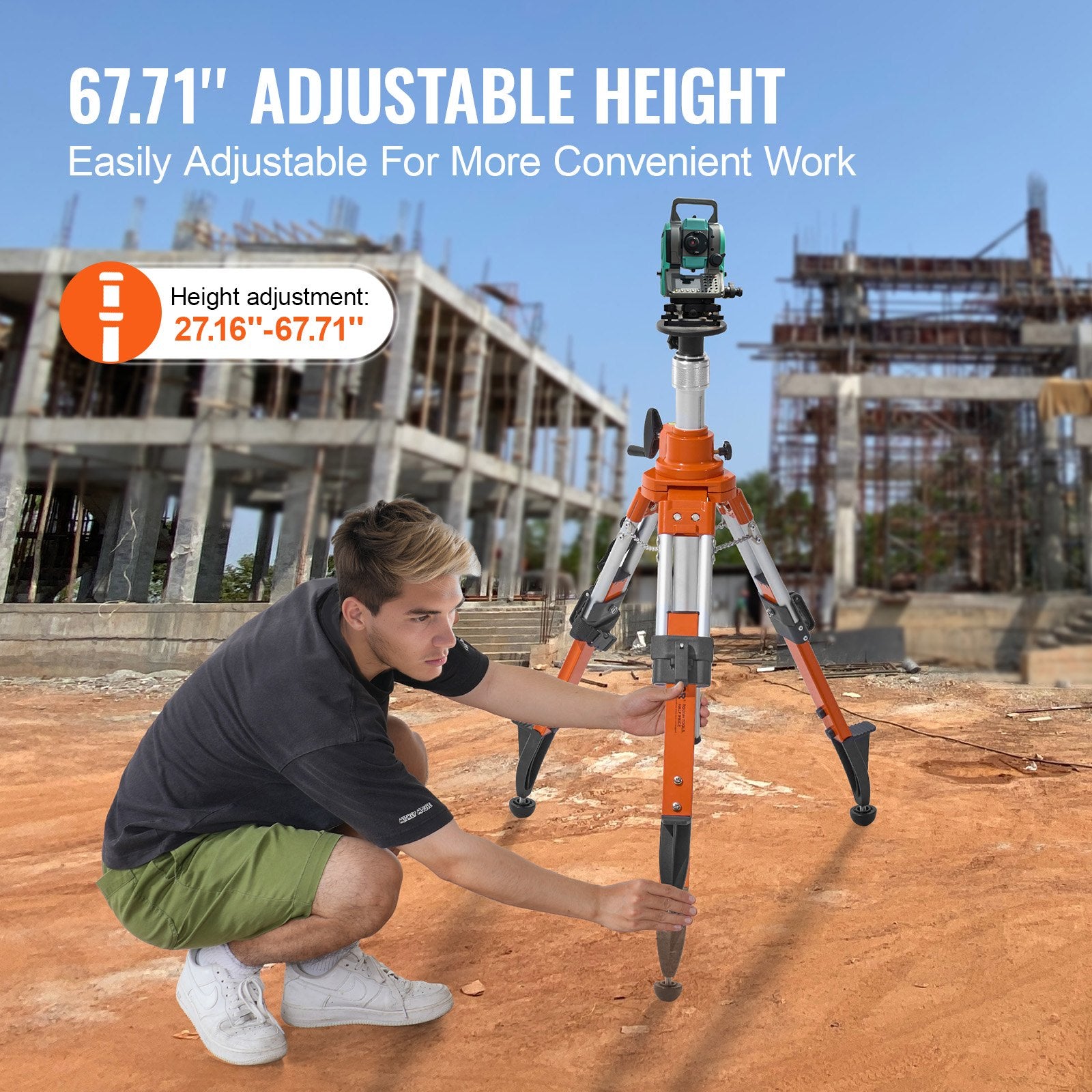 Laser Level Tripod Stand 5/8"-11 Thread 27.16-67.71 in Height Adjustment V952-JZSJJZXSJS008GPZVV0