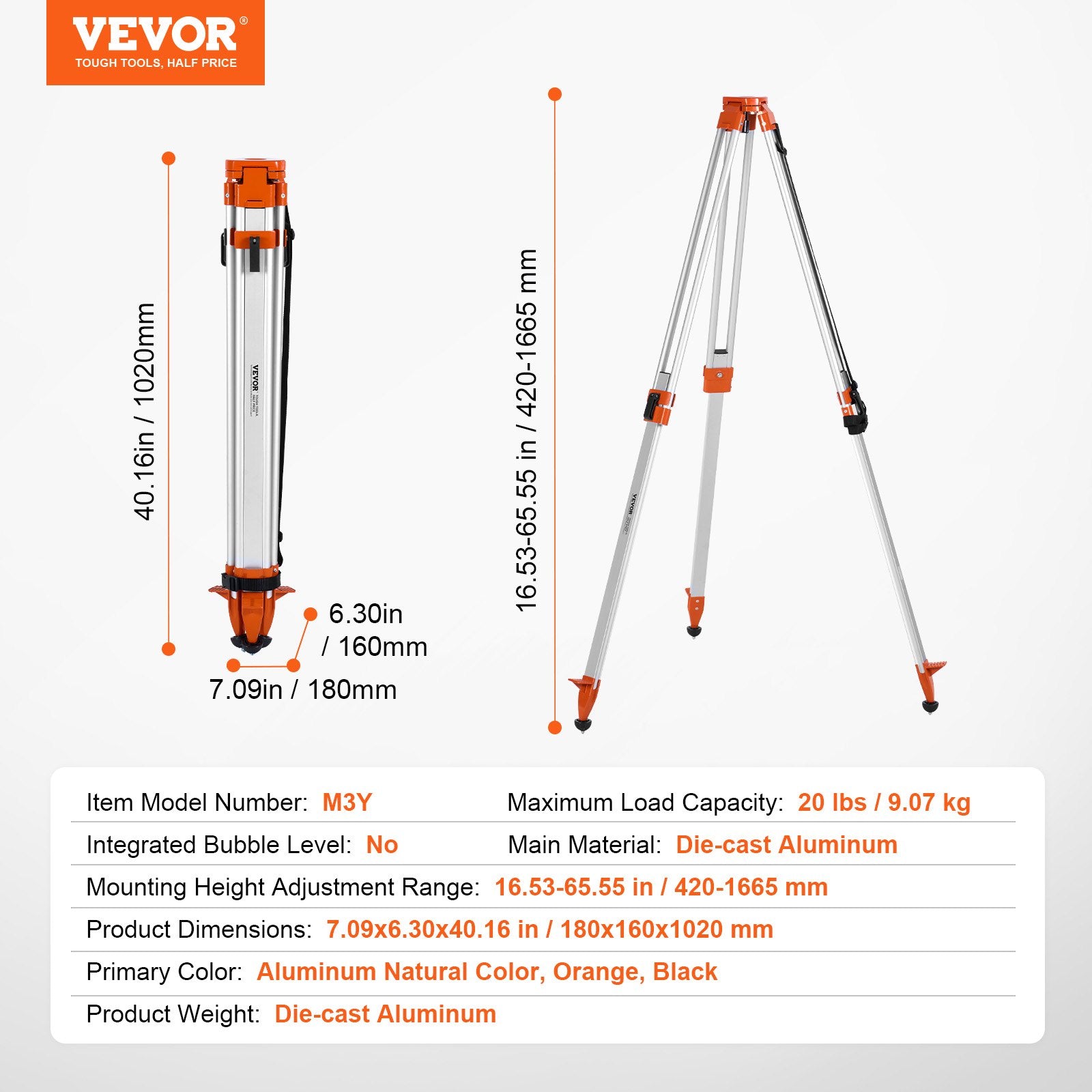 Laser Level Tripod Stand 5/8"-11 Thread 16.53-65.55 in Height Adjustment V952-JZSJJZYSSTS02U6QMV0