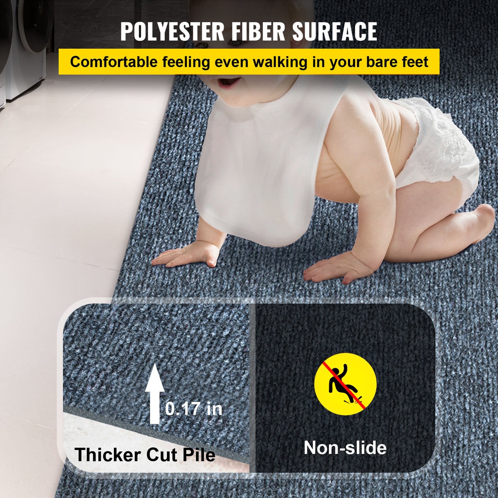 Gray Marine Carpet 6 ft x 36 ft, Boat Carpet Rugs, Indoor Outdoor Rugs for Patio Deck Anti-Slide TPR V952-JZXWDTHS1.8X11M01V0