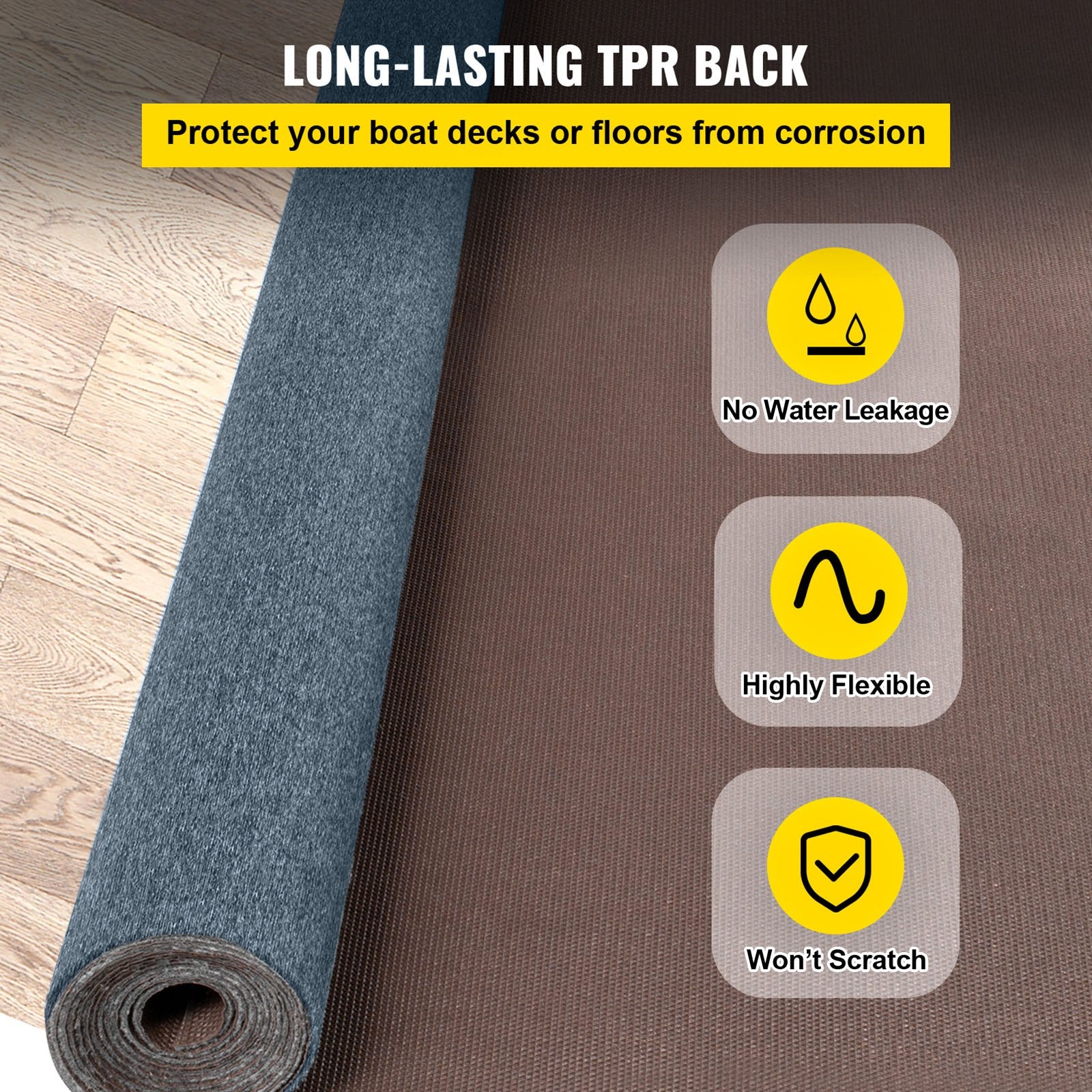 Gray Marine Carpet 6 ft x 36 ft, Boat Carpet Rugs, Indoor Outdoor Rugs for Patio Deck Anti-Slide TPR V952-JZXWDTHS1.8X11M01V0