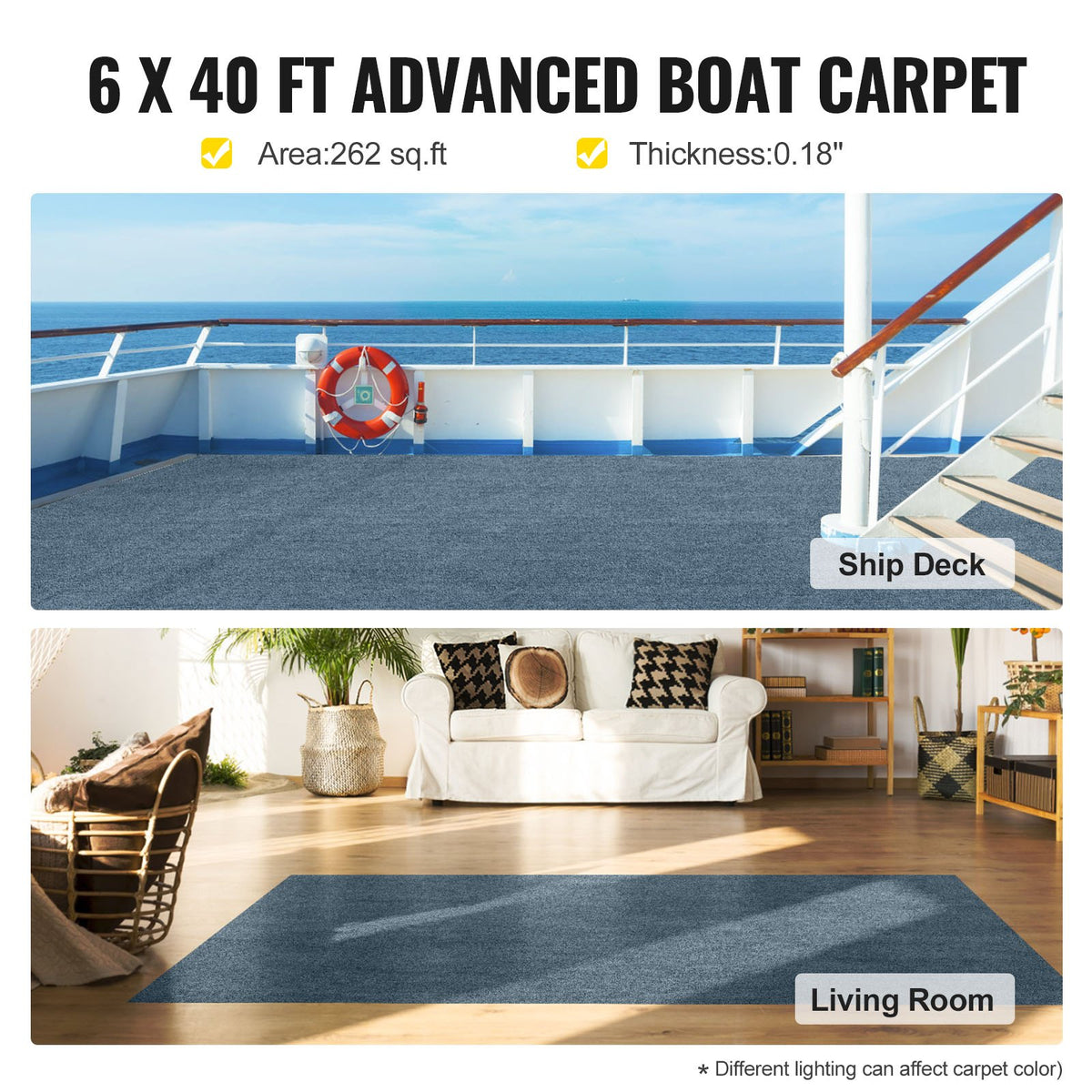 Gray Marine Carpet 6 ft x 39.3 ft Marine Carpeting Marine Grade Carpet for Boats with Waterproof Back Outdoor V952-JZXWDTHS1.8X12M01V0