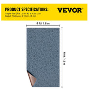 Gray Marine Carpet 6 ft x 39.3 ft Marine Carpeting Marine Grade Carpet for Boats with Waterproof Back Outdoor V952-JZXWDTHS1.8X12M01V0