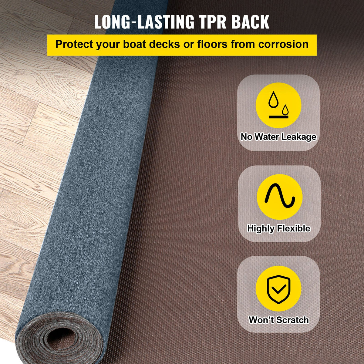 Gray Marine Carpet 6 ft x 23 ft Boat Carpet Rugs Indoor Outdoor Rugs for Patio Deck Anti-Slide TPR V952-JZXWDTHS1.8X7M001V0